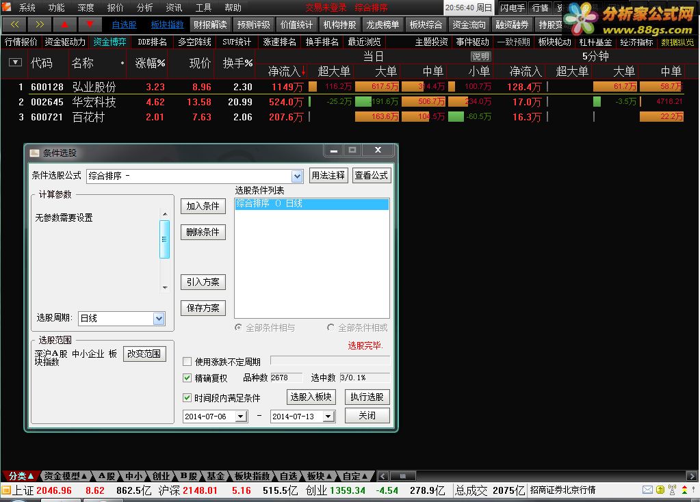 一个综合排序公式,这个是条件选股也可以盘中预警用.